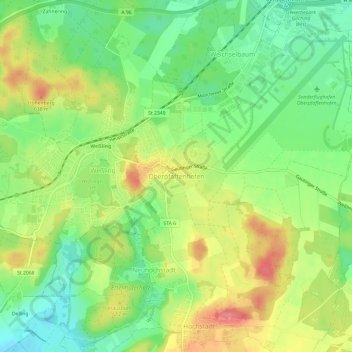 Topografische Karte Oberpfaffenhofen, Höhe, Relief