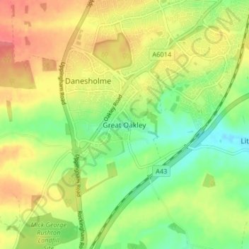 Topografische Karte Great Oakley, Höhe, Relief