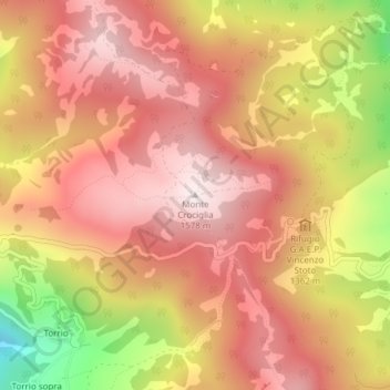 Topografische Karte Monte Crociglia, Höhe, Relief