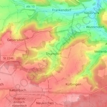 Topografische Karte Thurndorf, Höhe, Relief