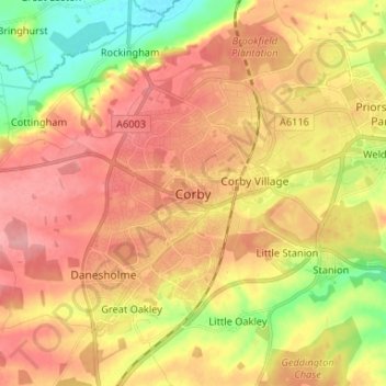 Topografische Karte Corby, Höhe, Relief
