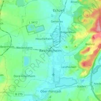 Topografische Karte Reichelsheim, Höhe, Relief