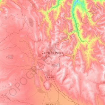 Topografische Karte Cerro de Pasco, Höhe, Relief