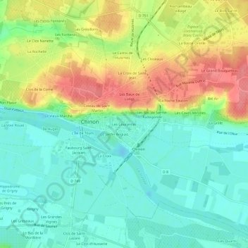 Topografische Karte Les Courances, Höhe, Relief