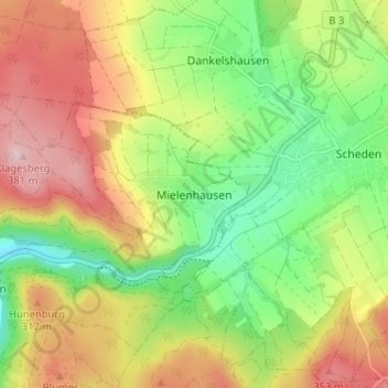 Topografische Karte Mielenhausen, Höhe, Relief