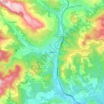 Topografische Karte Lodève, Höhe, Relief