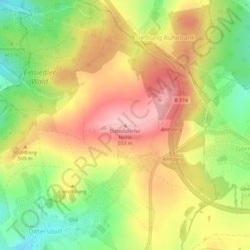 Topografische Karte Dittersdorfer Höhe, Höhe, Relief