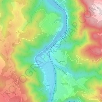 Topografische Karte Le Pont d'Alleyras, Höhe, Relief