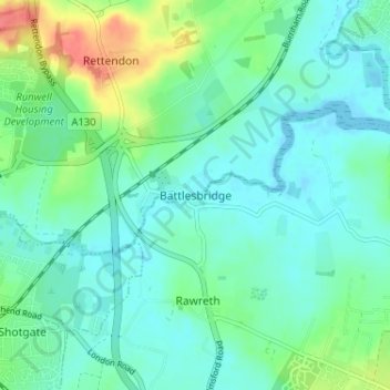 Topografische Karte Battlesbridge, Höhe, Relief