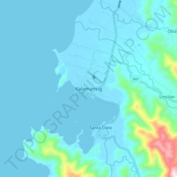 Topografische Karte Kalamansig, Höhe, Relief
