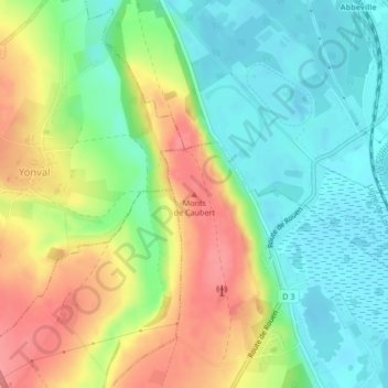Topografische Karte Monts de Caubert, Höhe, Relief