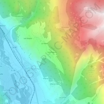 Topografische Karte Les Chapins, Höhe, Relief
