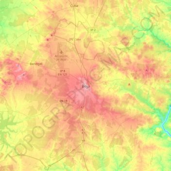 Topografische Karte Beja, Höhe, Relief