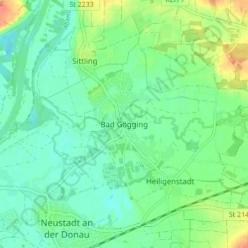 Topografische Karte Bad Gögging, Höhe, Relief
