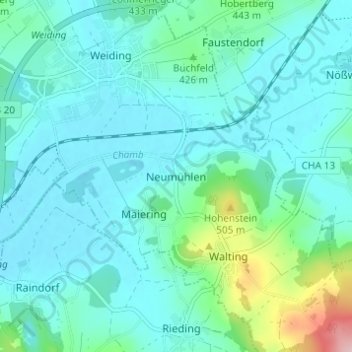 Topografische Karte Neumühlen, Höhe, Relief