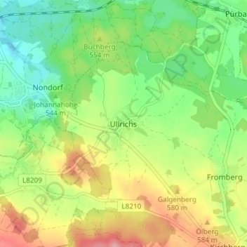 Topografische Karte Ullrichs, Höhe, Relief