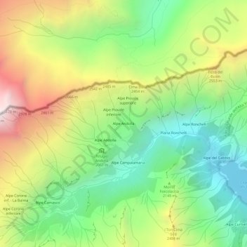 Topografische Karte Alpe Andolla, Höhe, Relief
