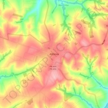 Topografische Karte Altônia, Höhe, Relief