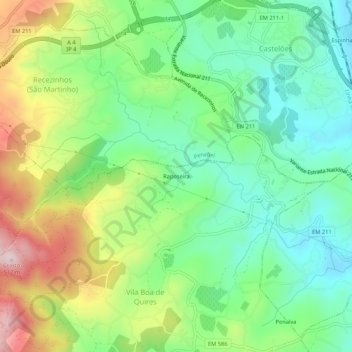 Topografische Karte Raposeira, Höhe, Relief