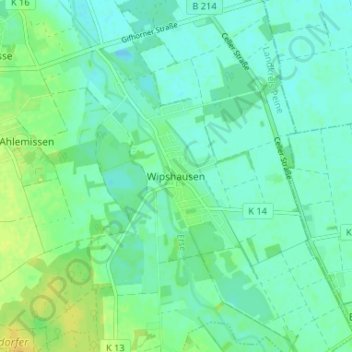 Topografische Karte Wipshausen, Höhe, Relief