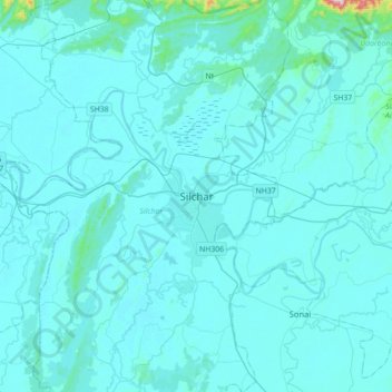 Topografische Karte Silchar, Höhe, Relief