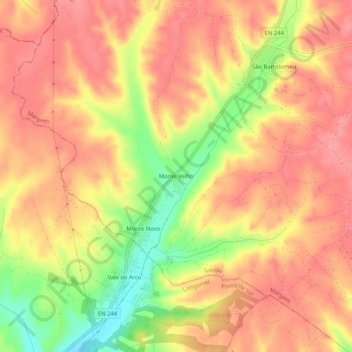 Topografische Karte Monte Velho, Höhe, Relief