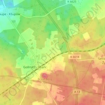 Topografische Karte Gollmitzer Ausbau, Höhe, Relief