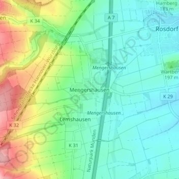 Topografische Karte Mengershausen, Höhe, Relief