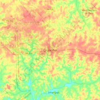 Topografische Karte Castanhal, Höhe, Relief