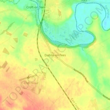 Topografische Karte Dalton-on-Tees, Höhe, Relief