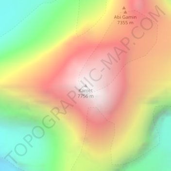 Topografische Karte Kamet, Höhe, Relief