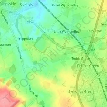 Topografische Karte Redcoats Green, Höhe, Relief