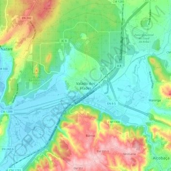 Topografische Karte Valado dos Frades, Höhe, Relief