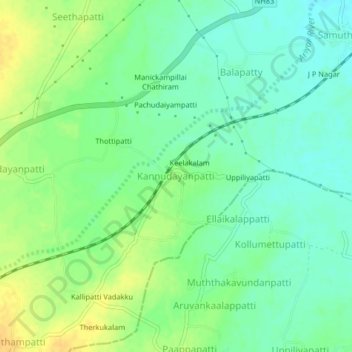 Topografische Karte Kannudayanpatti, Höhe, Relief
