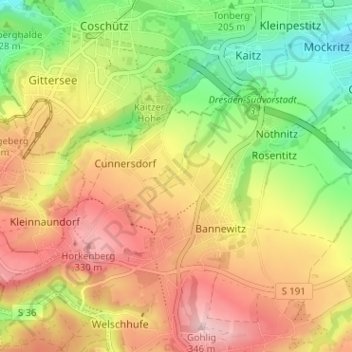 Topografische Karte Boderitz, Höhe, Relief