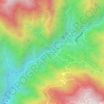 Topografische Karte Riverside, Höhe, Relief
