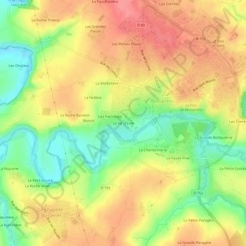 Topografische Karte Le Val d'Evre, Höhe, Relief