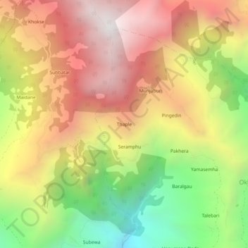 Topografische Karte Thaple, Höhe, Relief