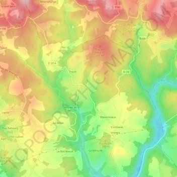 Topografische Karte La Nouaille, Höhe, Relief