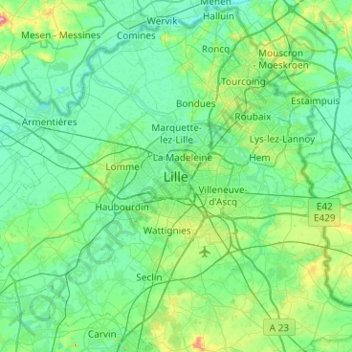 Topografische Karte Rijsel, Höhe, Relief