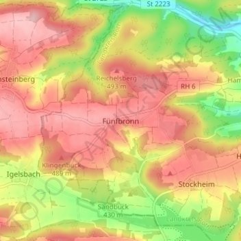 Topografische Karte Fünfbronn, Höhe, Relief
