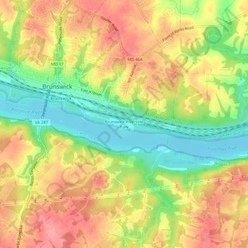 Topografische Karte Brunswick Riverside Park, Höhe, Relief