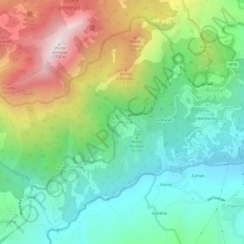 Topografische Karte Nismozza, Höhe, Relief