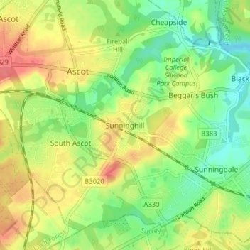 Topografische Karte Sunninghill, Höhe, Relief