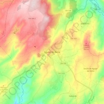 Topografische Karte Aguiar da Beira, Höhe, Relief