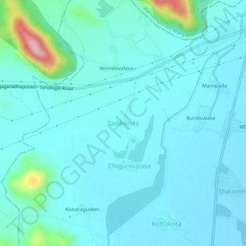 Topografische Karte Tadikonda, Höhe, Relief