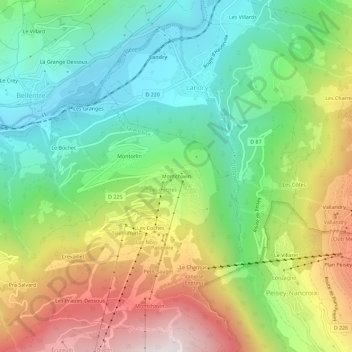 Topografische Karte Montchavin, Höhe, Relief