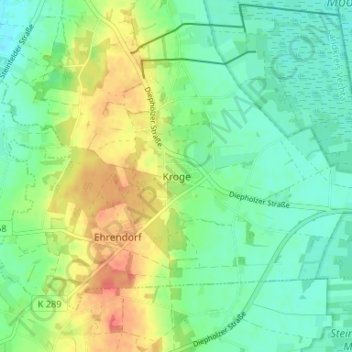 Topografische Karte Kroge, Höhe, Relief