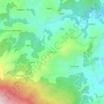 Topografische Karte Dhamas, Höhe, Relief