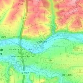 Topografische Karte Gochsen, Höhe, Relief